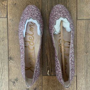 Sam Edelman Alaina Rose Gold Glitter Scalloped Flats, sz 7M